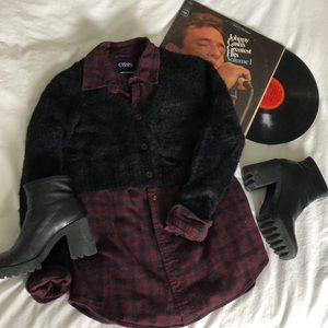 Emory Park Black Fuzzy Crop Cardigan